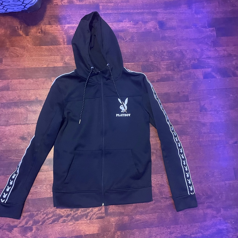 PLAYBOY Black Hoodie with White Accents